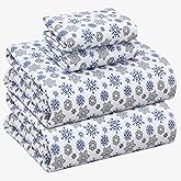 RUVANTI Flannel Sheets King Size - 100% Cotton Double Brushed King Size Sheets Set - Deep Pockets 16 Inches Bed Sheets - All Seasons Breathable & Extra Soft - Warm & Cozy, 4 Piece, Snow Flake Grey