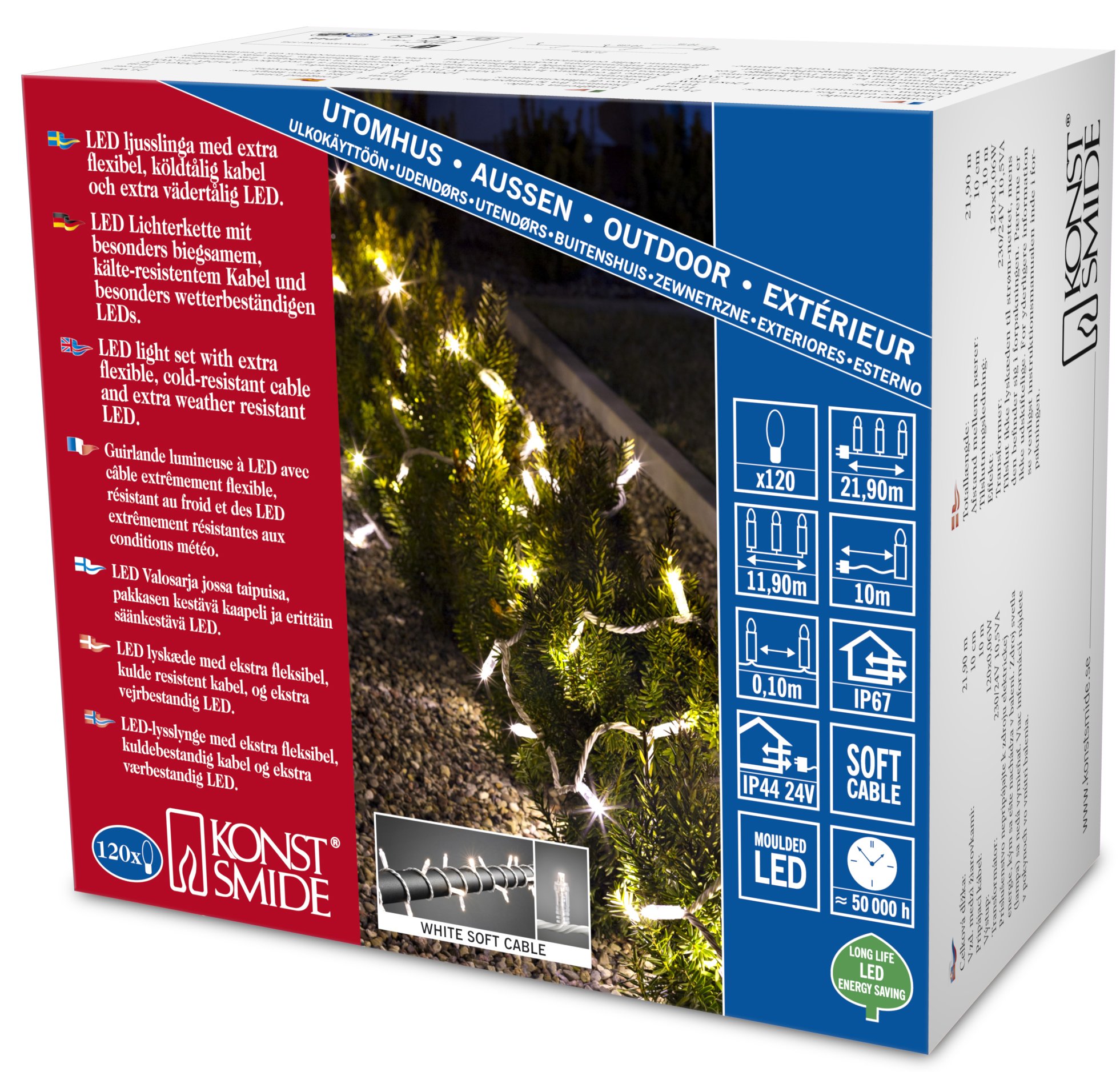 Konstsmide Outdoor IP67 120 Moulded LEDs Indoor or Outdoor Use On Soft White Cable - Warm White