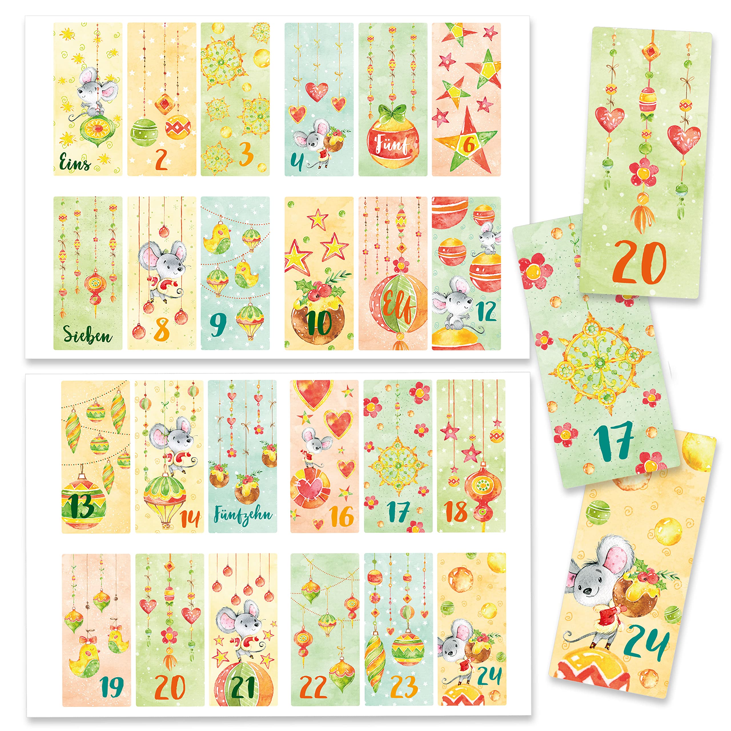 24 Advent Calendar Number Stickers mice with Cheese No. 65 - Stickers - for You to Assemble and Decorate
