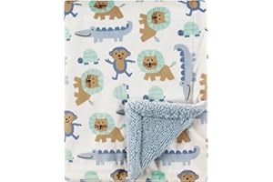 Luvable Friends Unisex Baby Plush Blanket with Sherpa Back, Boy Jungle, One Size