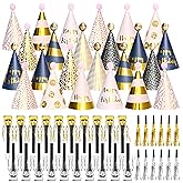 JOYEONDEF 56 Pcs Pink and Gold Birthday Party Hats – Gold Cone Hats Includes 24 Birthday Paper Hats and 32 Noise Makers for Adults, Women and Party Celebrations