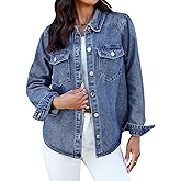 luvamia Denim Jackets for Women Trendy Long Sleeve Distressed Jean Button Down Shirts Jacket Shacket Trucker Jacket