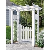 VITA Fairfield Garden Arbor with 43 in. Cottage Picket Gate, White Vinyl Outdoor Garden Arch with Classic Lattice Panels for Climbing Plants, Roses &amp; Vines, Arbor Trellis, VA84260