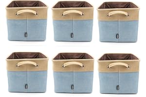 HYGGE PLUS HYGGE + Linen Storage Bin Basket 15.8" x 12.5" x 10" Durable fabric & lightweight design. Great for storing toys, books, linens, games, clothing, baby products & more! (6 PACK, CREAM/LT BLUE)
