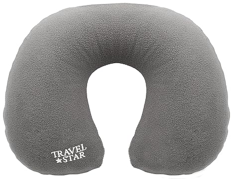 travelstar Aufblasbares Nackenkissen mit Fleece-Bezug, Verschiedene Farben (TS-N-2002-B), Nackenhörnchen, Reisekissen, Nacken