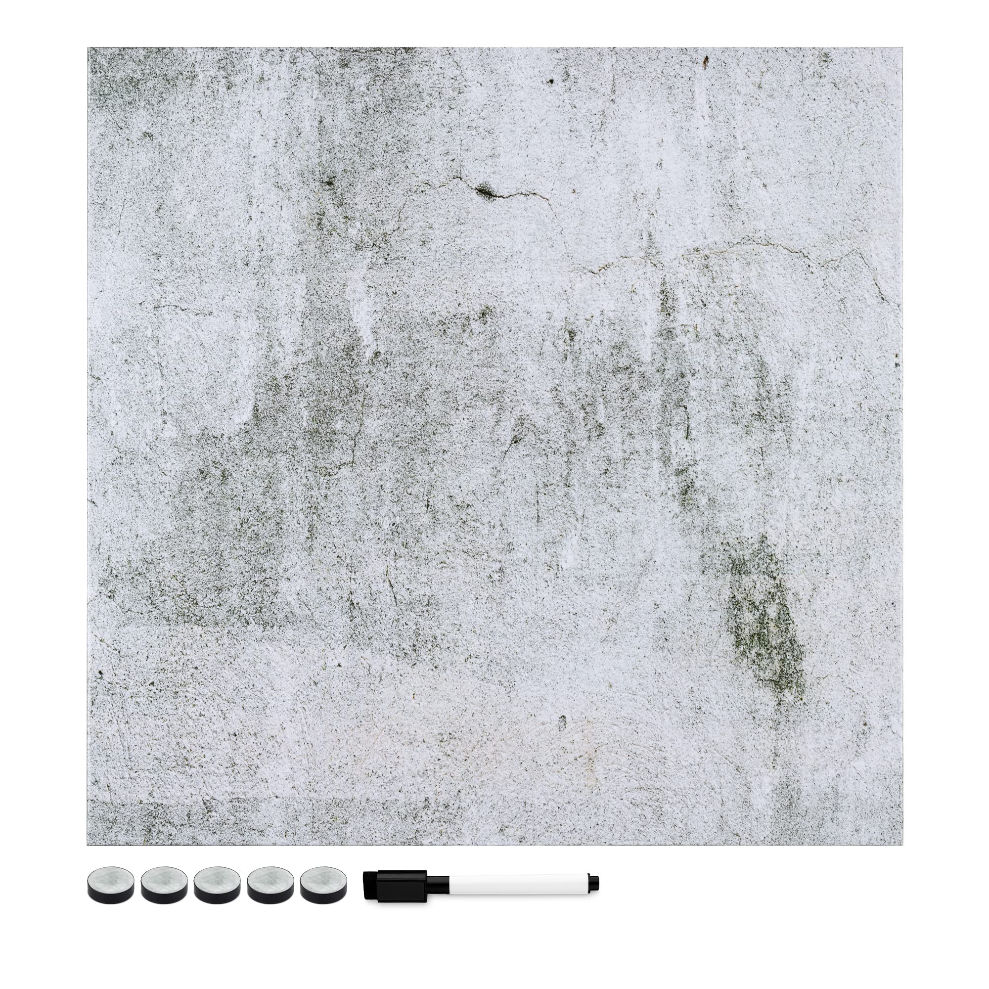 Navaris Magnetic Whiteboard Memo Board - 40 x 40 cm White Board for Wall with Magnets and Marker Pen - Dry Erase Notice Message Board - Concrete Look