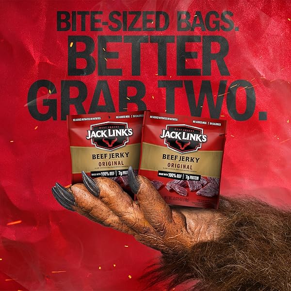 JACK LINK’S BEEF JERKY, ORIGINAL, MULTIPACK BAGS – FLAVORFUL MEAT SNACKS FOR LUNCHES, READY TO EAT PROTEIN SNACKS, INDIVIDUAL PACKS – 7G OF PROTEIN, MADE WITH 100% BEEF – 0.625 OZ (PACK OF 5)