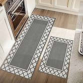 COSY HOMEER Washable Kitchen Rugs Sets of 2 Non-Slip Kitchen Mats for Floor Absorbent Kitchen Runner Rug for Kitchen Carpet,Sink Mat and Laundry, 20"x30"+20"x48",Grey