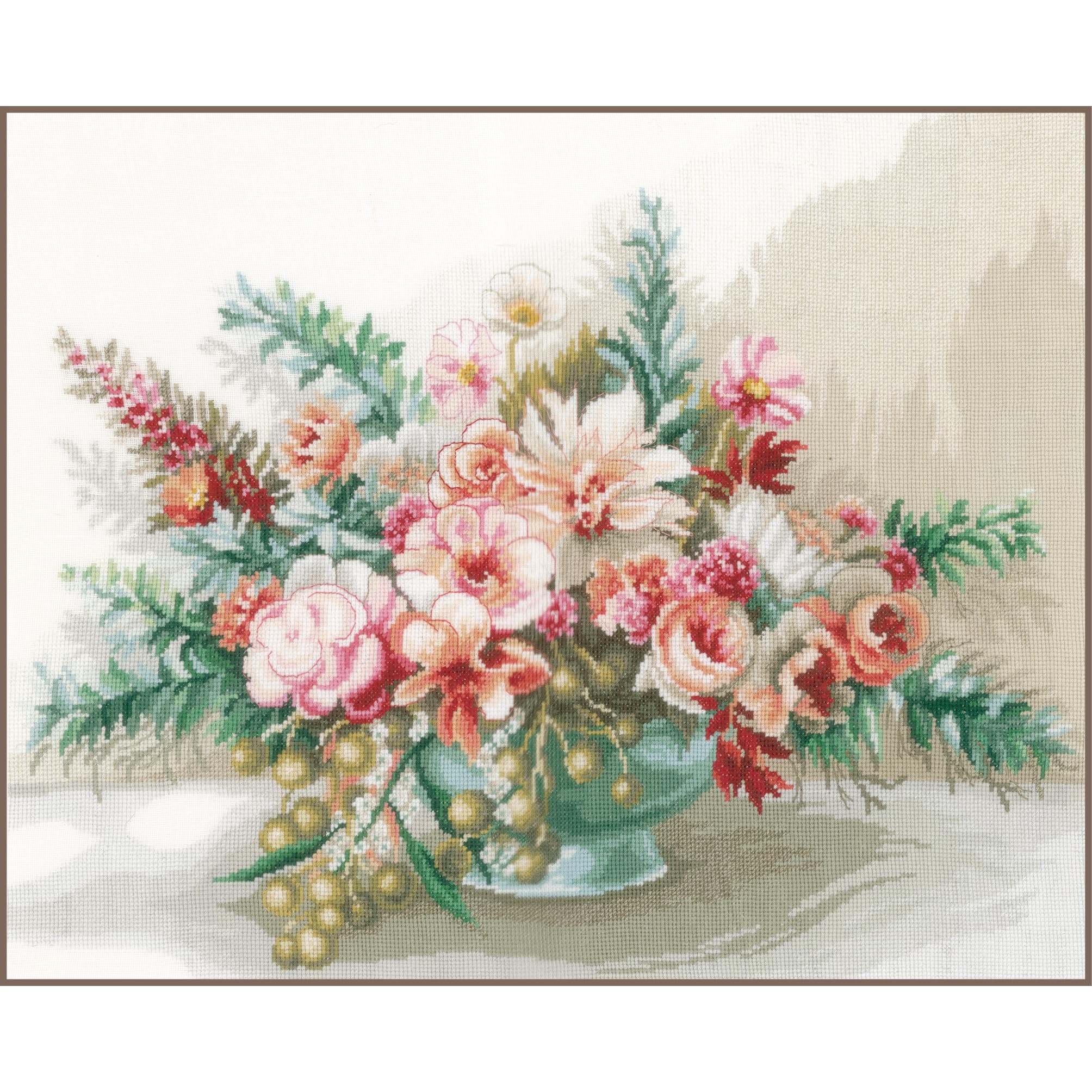 Lanarte Counted Cross Stitch Kit: Bouquet of Flowers (Evenweave), Cotton, NA, 45 x 37cm
