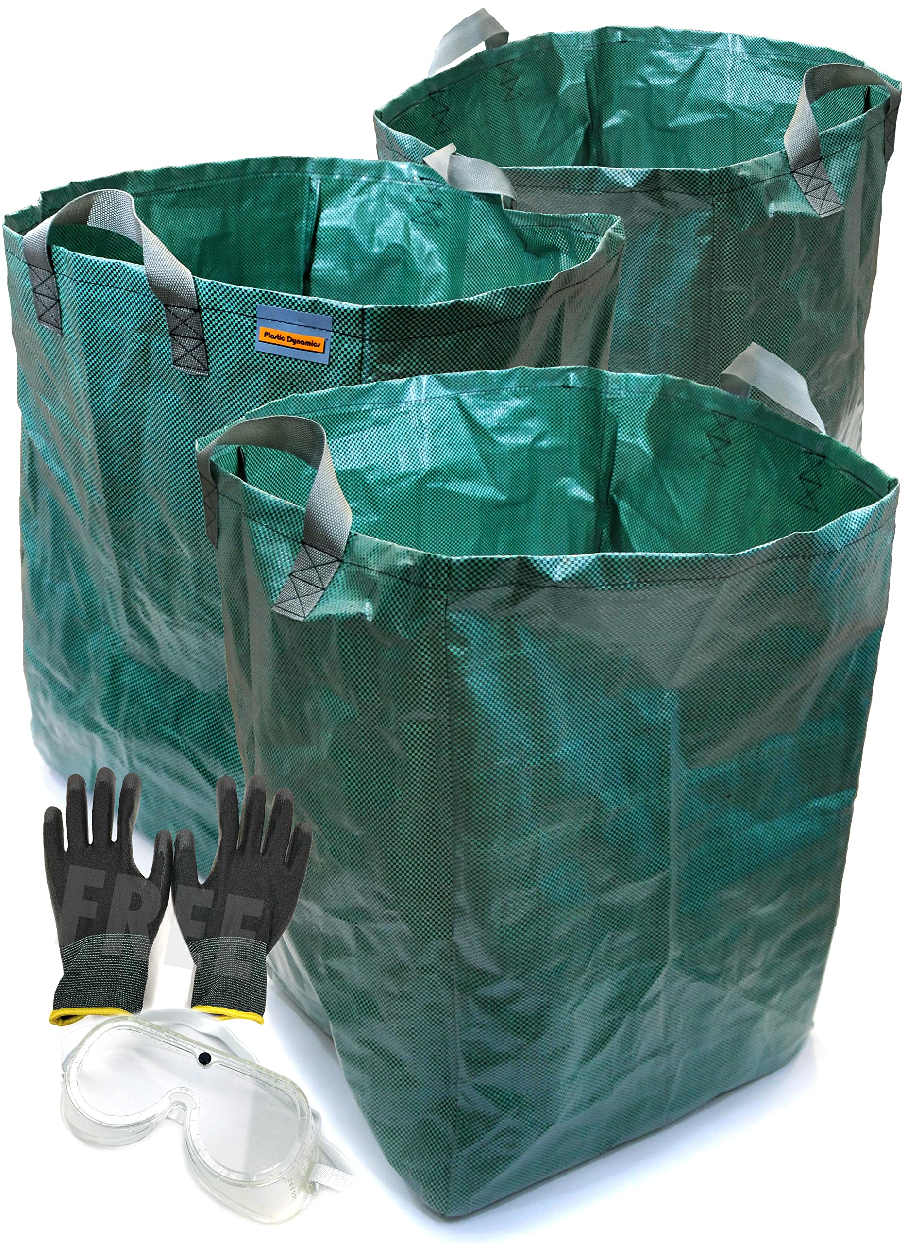 Heavy-Duty Garden Sacks 120L x3 Pack (45 x 45 x 60cm) Large, Reusable Waterproof Leaf, Grass, Garden Waste Bags by Plastic Dynamics®
