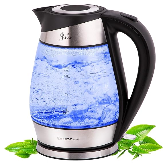 TZS First Austria -1,7 Liter Glaswasserkocher mit Kalkfilter, blaue LED Beleuchtung innen, Wasserkocher Glas, BPA frei, Überh