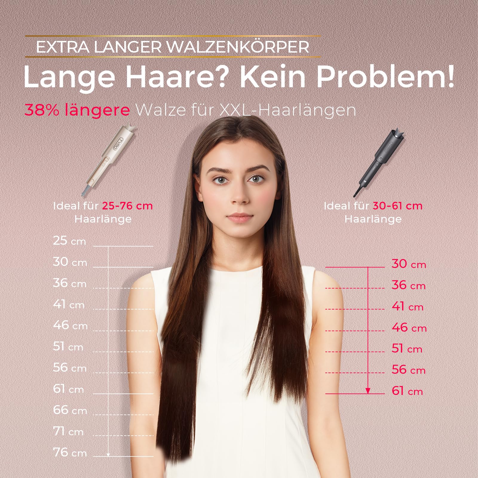 Lockenstab Automatisch - Lockenstab Große Locken 25mm Beach Waves Lockenwickler für Lange Haare TYMO Curlpro Plus Anti-Verbrennungs Hair Curler Automatischer Lockenstäbe Schnelle Erhitzung, Gold 4