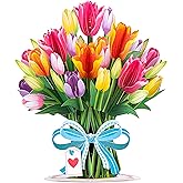 Paper Love HugePop Tulips Flower Bouquet 3D Pop Up Card, With Detachable Paper Bouquet, Gift for Birthday, Wedding, Thank You, All Occasions - Jumbo 10" x 14" Cards - Includes Envelope and Note Tag