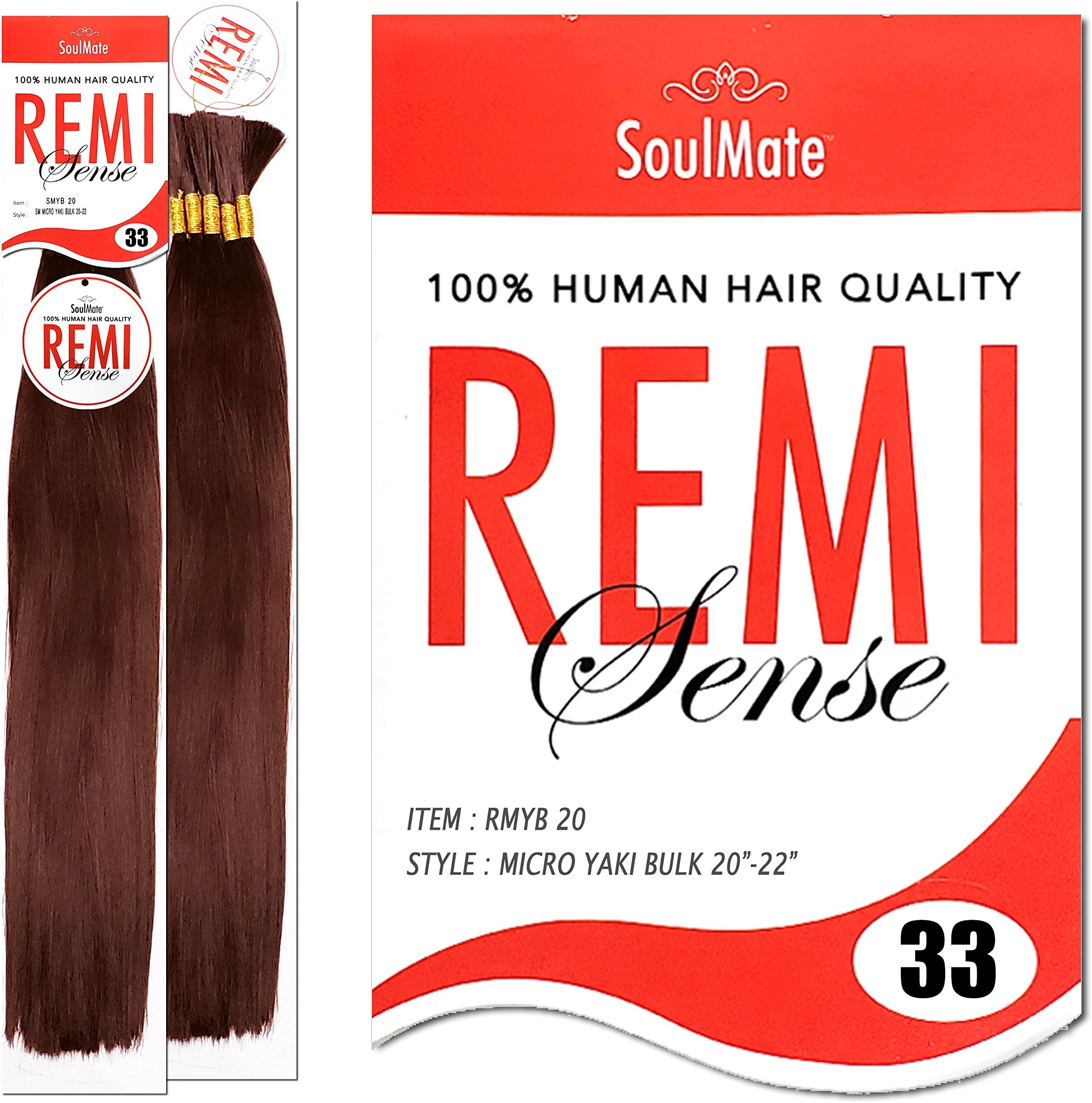 [2PACKS DEAL] SOULMATE REMI SENSE Human Hair Blend Micro Braid Yaki Bulk 20"-22" - RMYB 20 (33 [Dark Auburn])