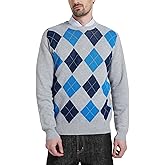 Kallspin Men's Wool Blend Crewneck Sweater Argyle Long Sleeve Pullover Sweater for Casual Or Dressy Wear