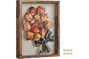 SONGMICS 11x14 Shadow Box Frame, Deep Box Frame with Top Slot and Push Pins, Picture Display Case, Linen Fabric Backing for D