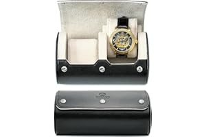 M MIRAGE LUXURY TRAVEL 2 Watches Travel Case for Men - Mirage Watch Roll - Jade Black/Ivory White Vegan Leather
