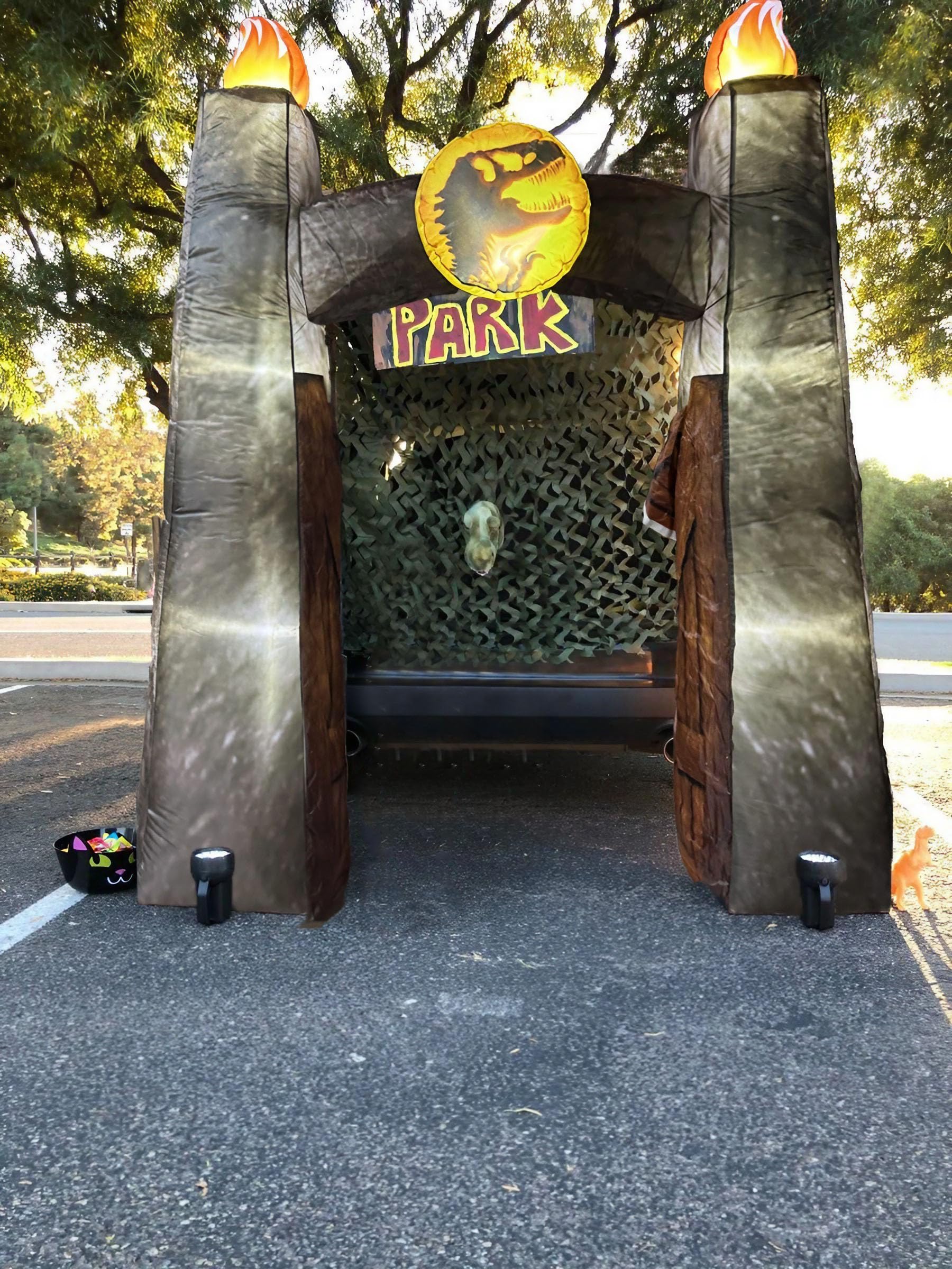 Photo 1 of Halloween Inflatable Dinosaur Trunk or Treat Car Decorations Kit for Suv Banner?Garage Door Car Decorations Haunted House Car