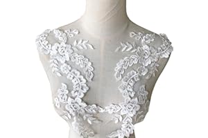 GELVS 1 Pair Cotton Flower Lace Applique Motif Soft Embroidery Patches Off-WhiteSewing Appliques Trim Craft Sew on Bridal Dress Wedding Gown