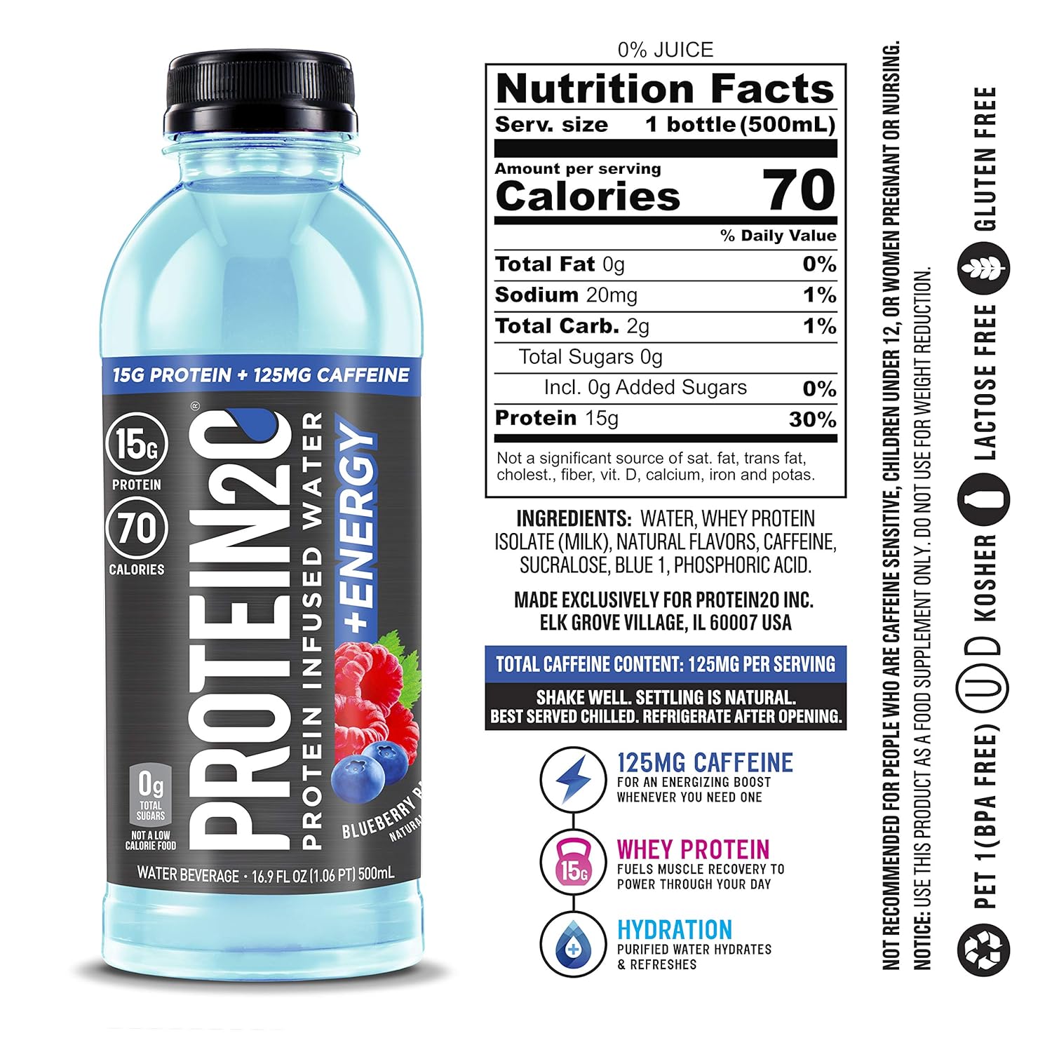 Protein2o Low Calorie Whey Protein Drink Plus Energy, Variety Pack, 16.9 Oz 12Count : Grocery & Gourmet Food