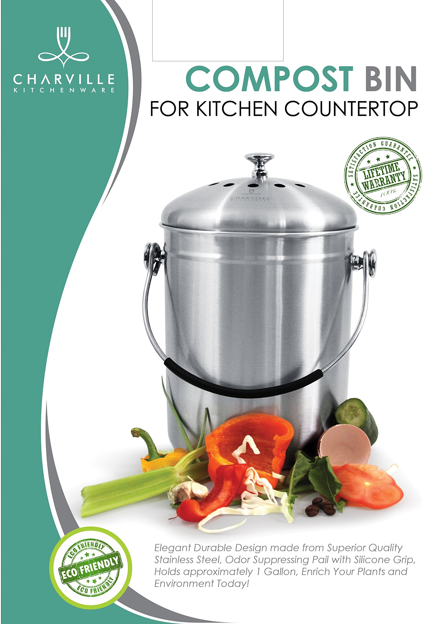 Compost Bin for Kitchen Countertop, Odor Suppressing Pail with Silicone