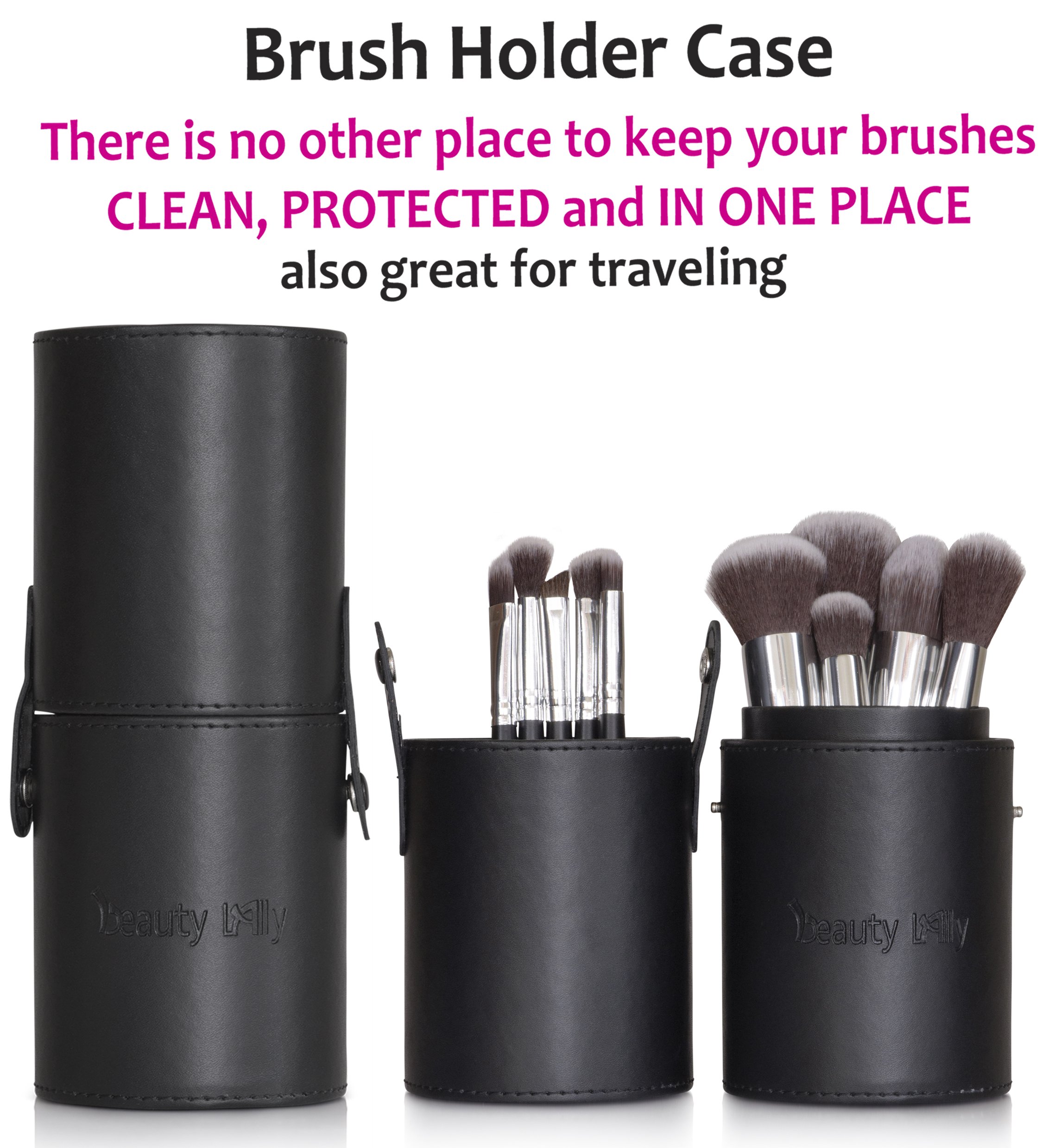 beauty Lally Professional Make Up Brush Set, Synthetic Hair, Giving You Full Coverage For Everyday Use, Soft, No Shed At All, Case and Mirror, Pack of 10