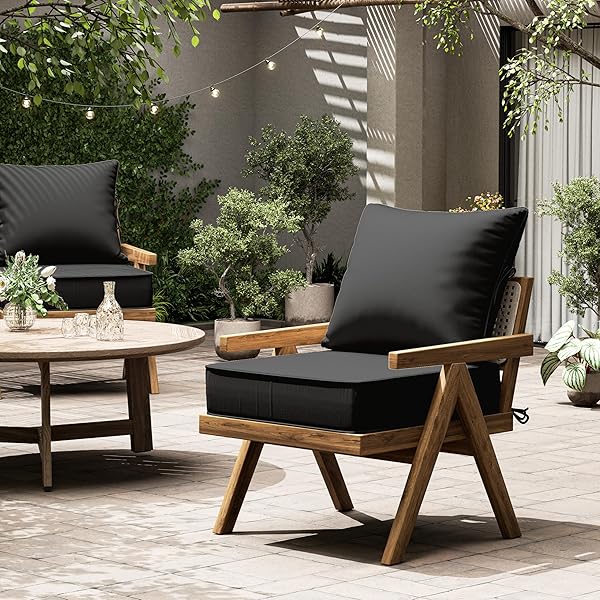 KIMUNUK OUTDOOR SEAT CUSHION SET 22 L × 24 W × 5 H INCH WATERPROOF & FADE RESISTANT PATIO FURNITURE CUSHIONS WITH REMOVABLE COVER WITH HANDLE AND STRAPS FOR SOFA CHAIRS, CHAIRS
