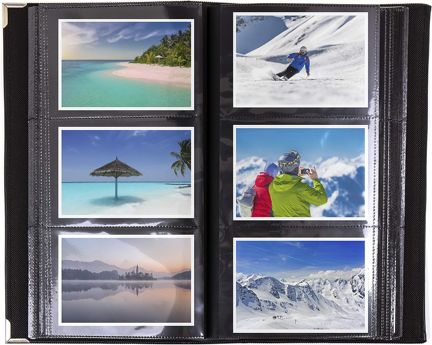 Kenro Black Textured Photo Album (300 Photos), 6x4"/10x15cm Photograph Album with Silver Corners & Slip-In Pages - Image 3