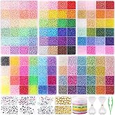 Funtopia 34000pcs+ 3mm Seed Beads for Jewelry Making, 5 Types 120 Colors Small Glass Beads for Bracelets, Friendship Bracelet Kit with Alphabet Letter Beads Smile Face Beads for DIY, Art and Craft