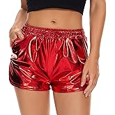 Taydey Metallic Shorts for Women Hot Sparkly Shiny Shorts with Elastic Drawstring