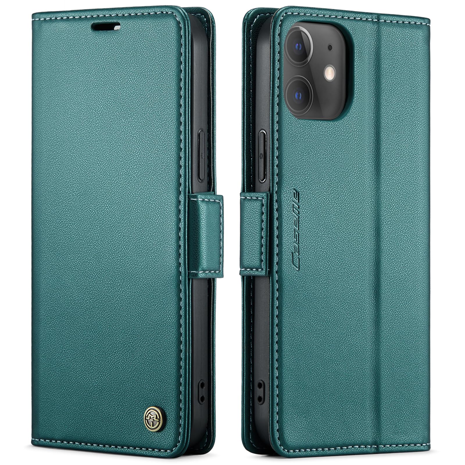 QLTYPRI Wallet Case for iPhone 12/iPhone 12 Pro, Premium PU Leather Magnetic Flip Folio Case with RFID Blocking Card Slots Kickstand Shockproof Protective Phone Cover - Green