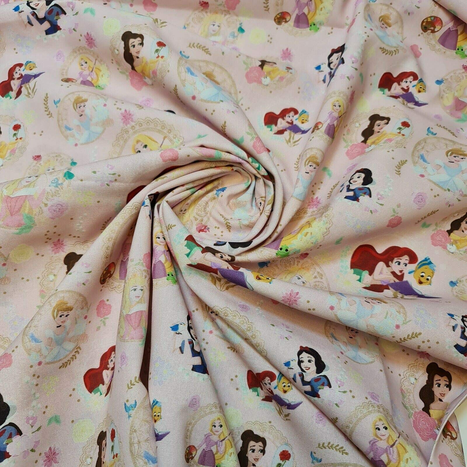 Authentic Licensed Novelty Premium Grade 100% Cotton Fine Weave Children’s Curtain Bedding Fabric 150cm 58" Wide – Available in 8 Designs (Princess Party, 1 Meter Pre Cut)