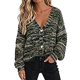 PRETTYGARDEN Womens Cardigan Sweaters Fall Fashion 2026 Striped Long Sleeve Button V Neck Knit Fuzzy Outerwear Winter Clothes