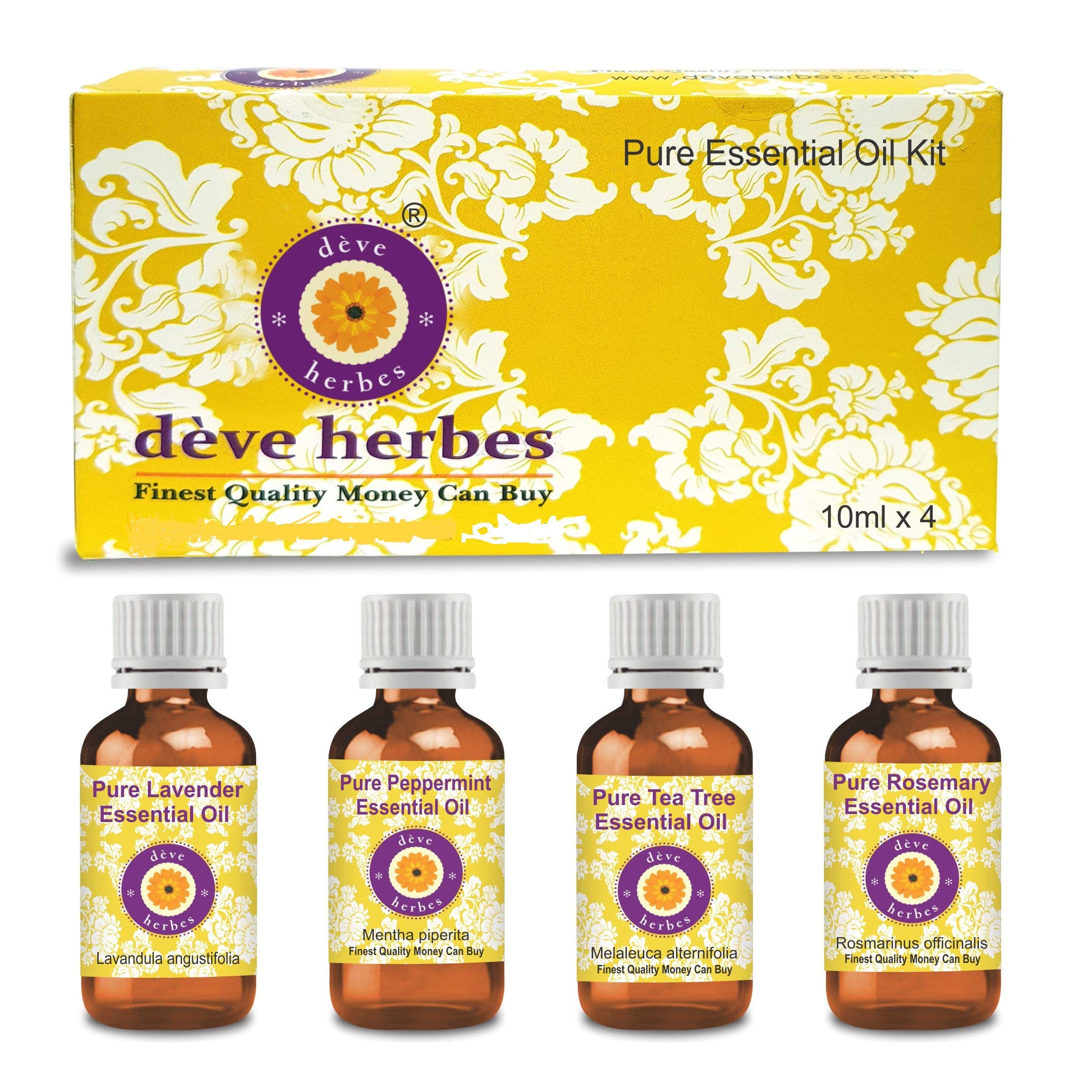 Deve Herbes Essential Oil Kit 100% Natural Therapeutic Grade 10ml (0.33 oz) Each - Pack of 4