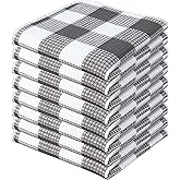 PurpleEssences Waffle Weave Plaid Dish Cloths, 100% Cotton, 12x12 Inch, Soft Absorbent Quick Drying Buffalo Check Dish Rags for Kitchen, 8 Pack, Spring Easter Summer - Steel Grey & White