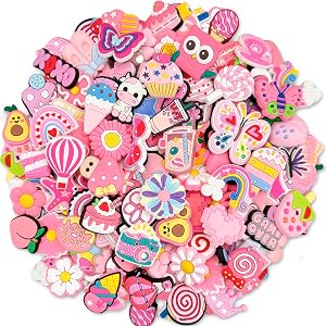 30,50,100 Pcs Random Pink Croc Charms for Girls,Cute Sandals Pins | Fun Mix Shoe Decoration Accessories for Clog Sandals, Bir