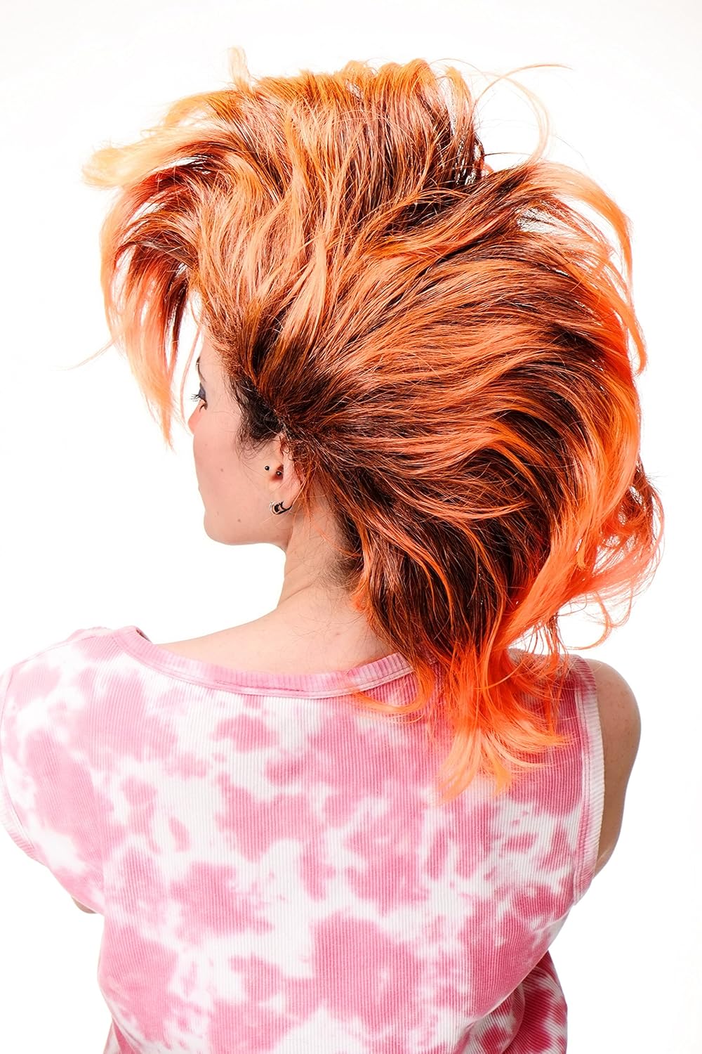 WIG ME UP, Party/Fancy Dress/Halloween Wig Mohawk 80ies Wave Glam Punk Black & Orange, Black and neon orange (P103PC24) - Image 5