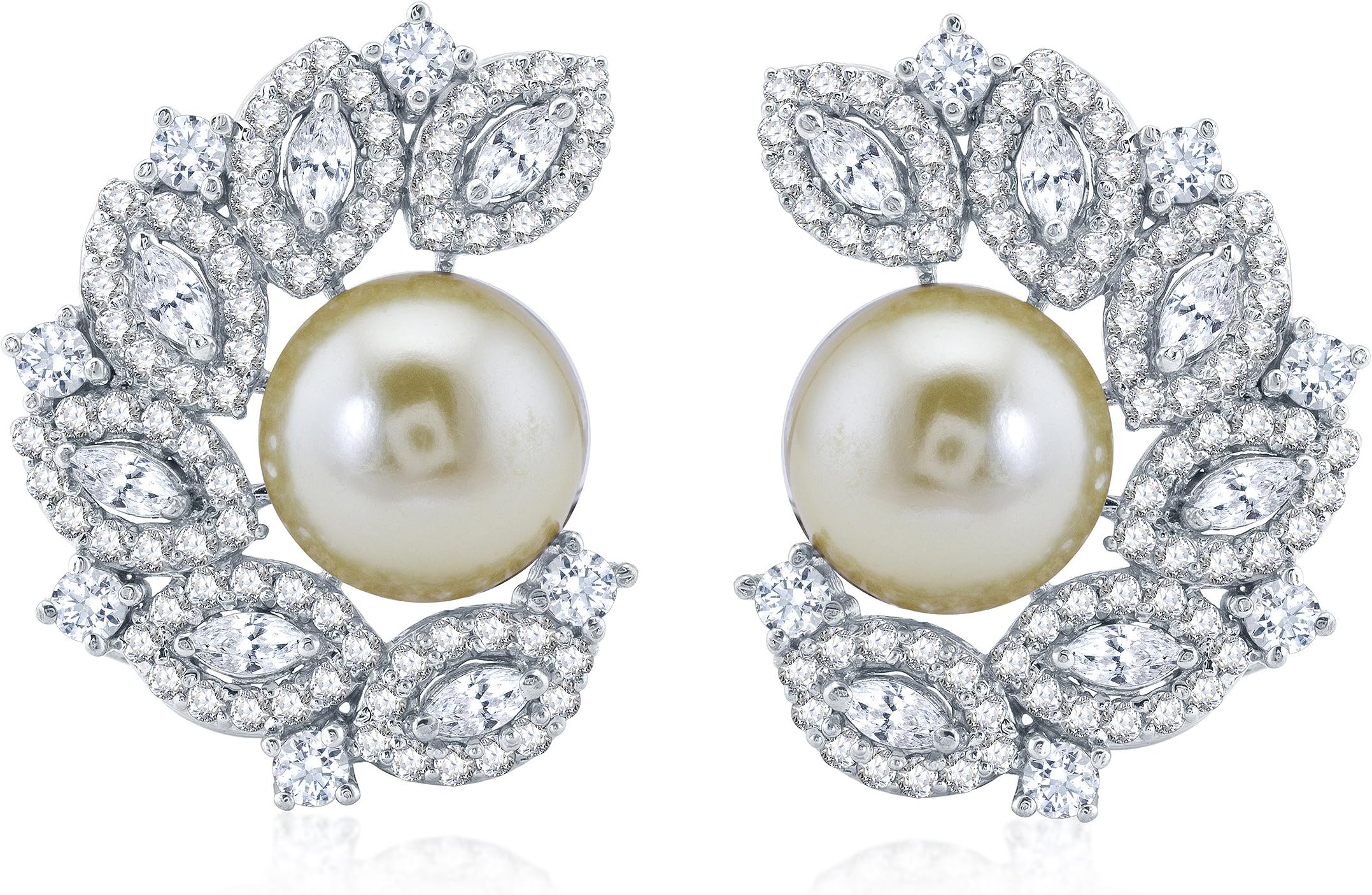 Adawna Silver, Pearl & Swarovski Zirconia Stud Earrings for Women (Designer - Wedding & Party Wear)