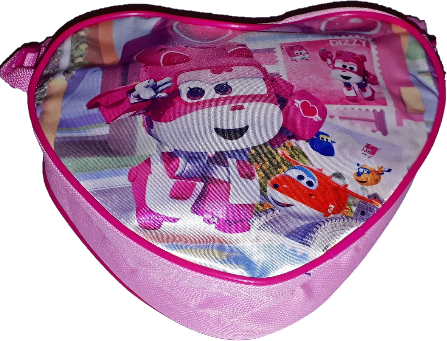 Heart shaped Super Wings shoulder bag with picture of Dizzy with Jett, Jerome and Donnie in the background, for kids girls - Image 3