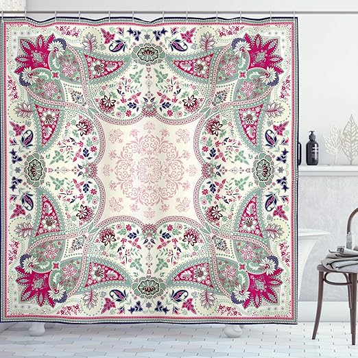 Amazon Com Ambesonne Paisley Shower Curtain Geometric Ornamental