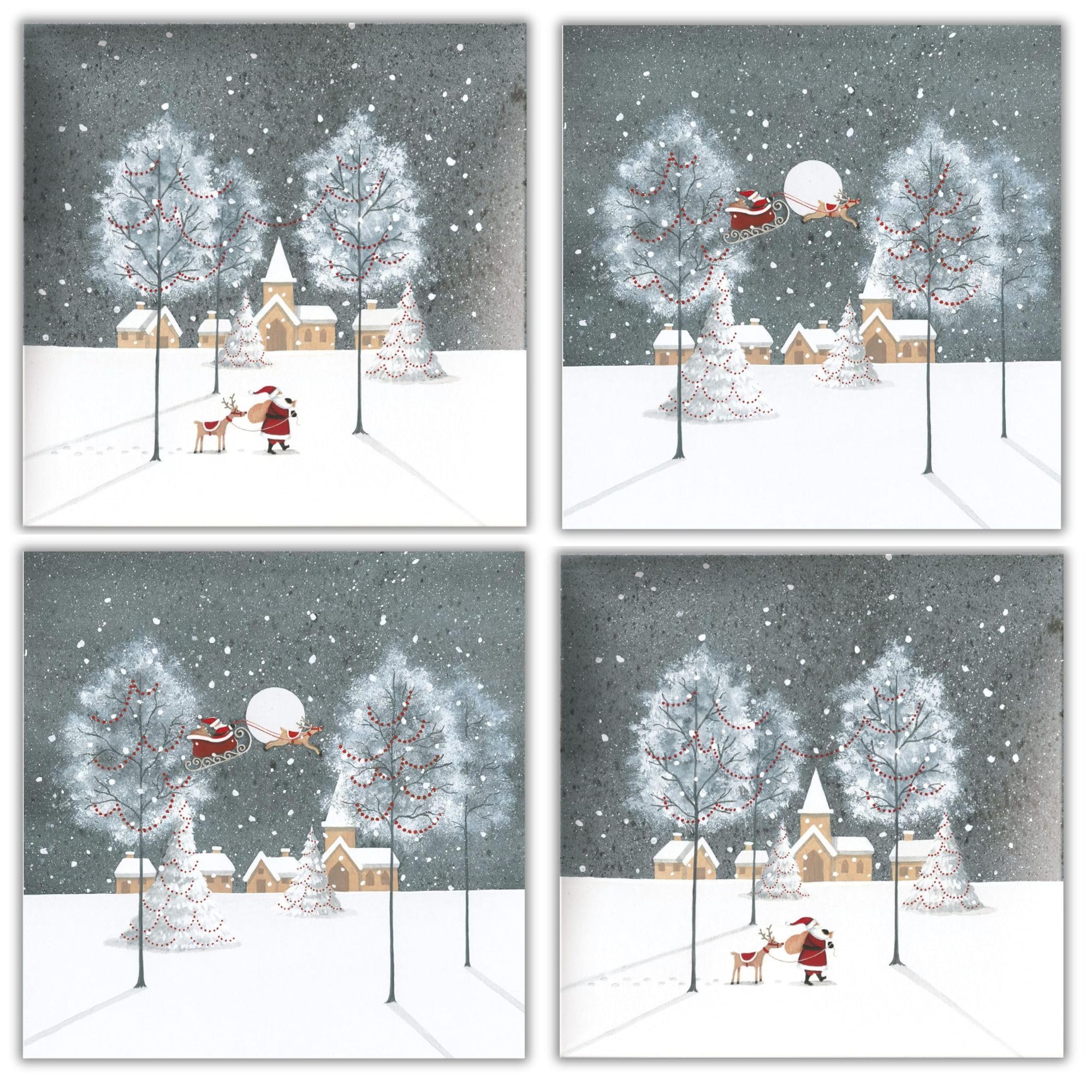 Paperhouse Charity Cards Pack of 20 - 'Santa and Rudolph and Santa in Flight' - Assorted Premium Greeting Cards Multipack with Envelopes - 10 Each of 2 Designs