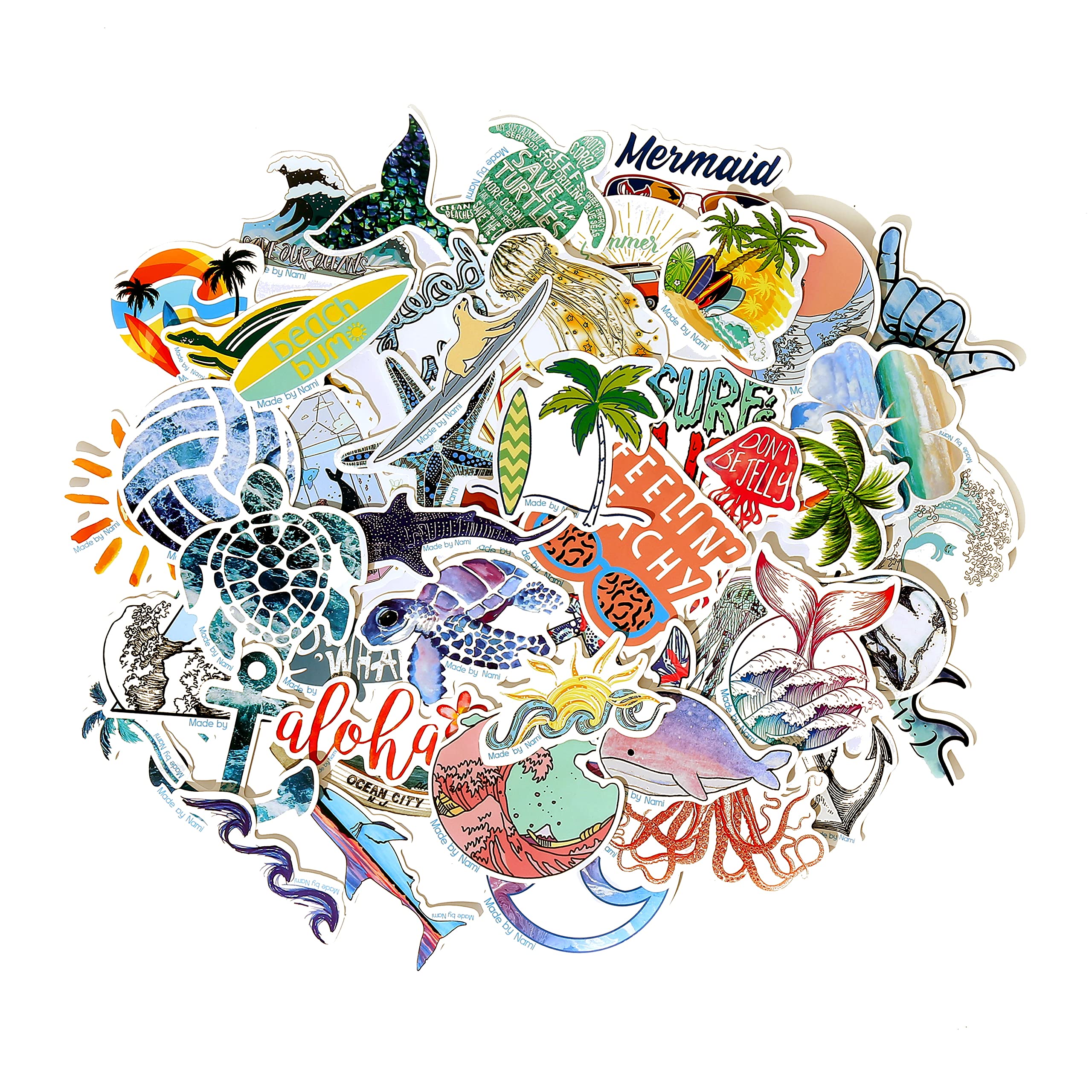 Made by Nami Premium Surfer Sticker Set 50 Pieces - for Bicycle, Skateboard, Laptop, PS4 etc. - High Adhesion - Cool Vinyl Stickers for Boys and Girls (Set 1)