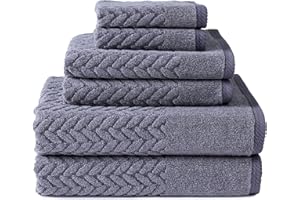 TEXERESILK Texere 100% Organic Cotton Jacquard 650 GSM Premium Bath Towel Sets - Extra Absorbent Quick Dry and Plush, 2 Large Bath Towels, 2 Hand Towels, 2 Washcloths (Cable, Excalibur, 6 Piece)