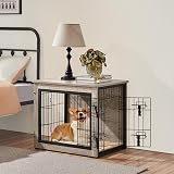 Yaheetech Dog Crate Furniture End Table with Double Doors Gray Wood Metal view 8