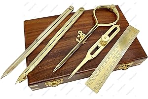 5MOONSUN5 Proportional Divider Set of 5, Full Brass dividers with Executive Wooden Box, Single Handed 8" Brass Navigational Dividers Compass Set for Maritime, Naval, Geometry and Drafting