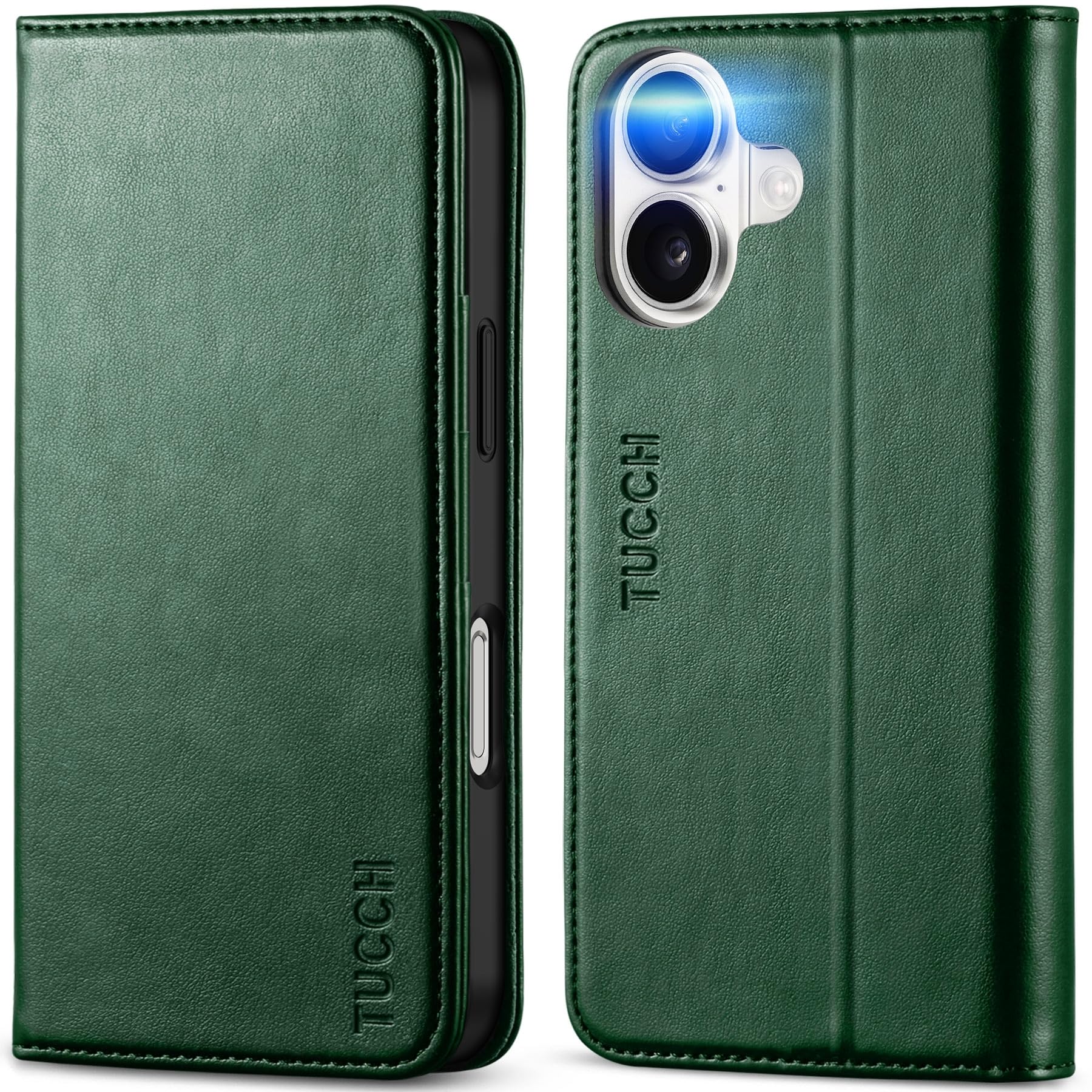 Photo 1 of TUCCH Wallet Case for iPhone 16, Kickstand PU Leather Flip Folio Cover with 3 Credit Card Holder RFID Blocking [Shockproof TPU Interior Case] Compatible with iPhone 16 5G 2024, Dark Green