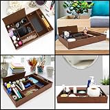 BELLE VOUS Brown Faux Leather Valet Tray - 6 Compartment Desk Organiser view 6