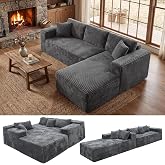 Boneless Couch Modular Sectional Sofa Cloud Couch | Oversized Deep-Seat Wide-Wale Corduroy L-Shaped Sectional Couch for Living Room, Apartment and Family Room