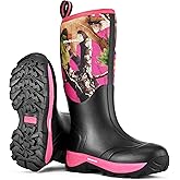 WOVENPAK Rubber Boots for Women, Waterproof Rain Boots Women with Steel Shank, Insulated Hunting Boots, Neoprene Garden Mud Boots All Season for Hunting, Gardening, Farming, Size 6-11