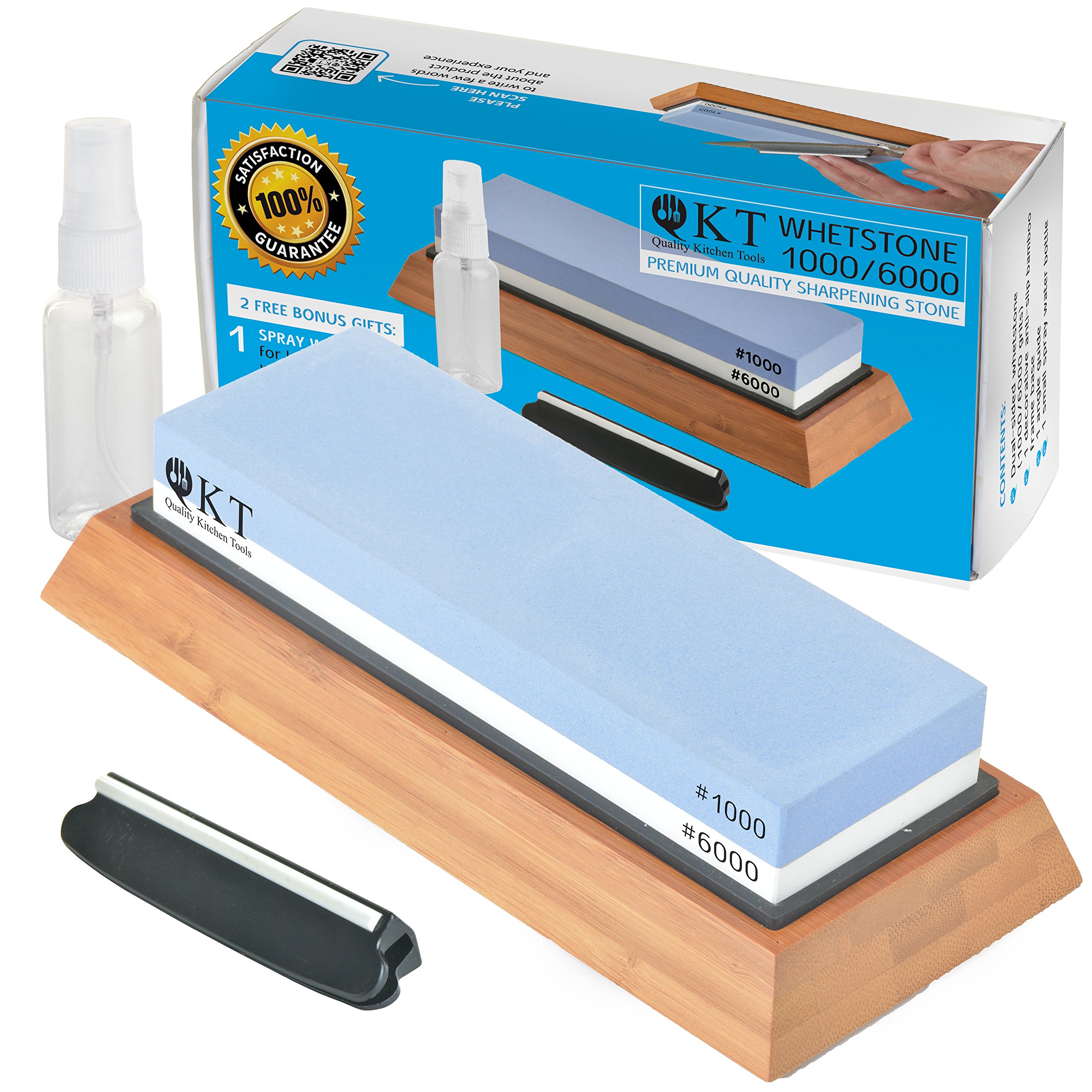 Whetstone Knife Sharpening Stone Set 2 Side 1000/6000 Grit Premium